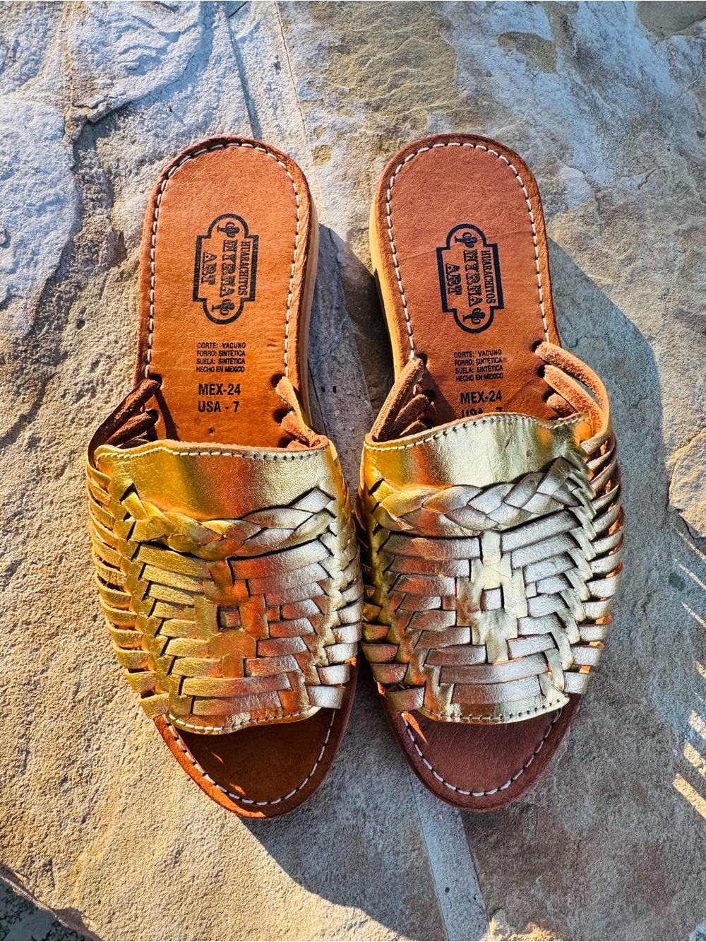 NEW Myrna Art Gold Leather Huarache Sandals Women’s Size 7 Handmade - Picture 13 of 17